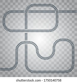 Railway line, labyrinth and nodes. Map of the tramway for trains with turns and bridges vector illustration.