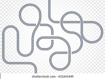 Railway line, labyrinth and nodes. Map of the tramway for trains with turns and bridges vector illustration.