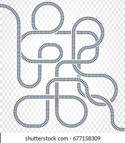 Railway line, labyrinth and nodes. Map of the tramway for trains with turns and bridges vector illustration