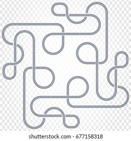 Railway line, labyrinth and nodes. Map of the tramway for trains with turns and bridges vector illustration