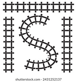 Railway Line, Rails Symbol, Train Tracks Sign, Railroad Pictogram, Railway Track Silhouette. Vector illustration.
