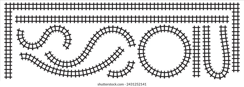 Eisenbahnlinie, Schienensymbol, Gleisschild, Eisenbahnpiktogramm, Gleissilhouette. Vektorgrafik.