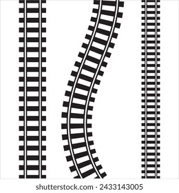 Railway Line, Rails Symbol, Train Tracks Sign, Railroad Pictogram, Railway Track Silhouette. Editable vector illustration.