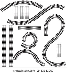 Railway Line, Rails Symbol, Train Tracks Sign, Railroad Pictogram, Railway Track Silhouette. Editable vector illustration.