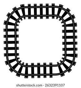 Railway Line, Rails Symbol, Train Tracks Sign, Railroad Pictogram,  Vector, Black railway tracks, Railroads curved straight, traffic signs. Transport vector silhouettes set, eps10 11:11