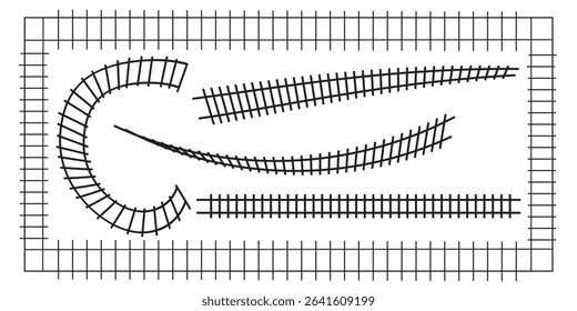 Railway Line, Rails Symbol, Train Tracks Sign, Railroad Pictogram, Railway Track Silhouette. Vector illustration.