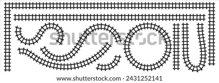 Railway Line, Rails Symbol, Train Tracks Sign, Railroad Pictogram, Railway Track Silhouette. Vector illustration.