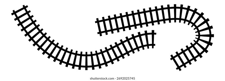 Railway line road map path . Railway Line, Rails Symbol, Train Tracks Sign, Railroad Pictogram, Railway Track Silhouette. Vector illustration. eps 10