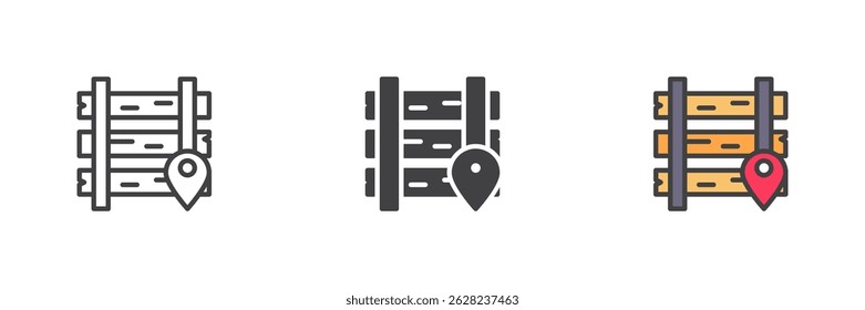 Railway location different style icon set. Line, glyph and filled outline colorful version, outline and filled vector sign. Symbol, logo illustration. Vector graphics