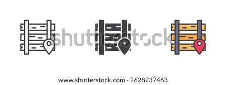 Railway location different style icon set. Line, glyph and filled outline colorful version, outline and filled vector sign. Symbol, logo illustration. Vector graphics