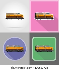 railway locomotive train flat icons vector illustration isolated on background