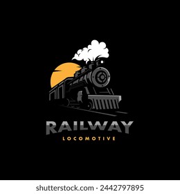 Railway locomotive train logo design illustration vector