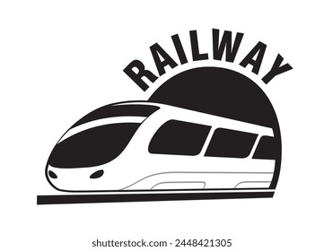 Logotipo del ferrocarril, tren y túnel, Ilustración vectorial aislada, eps