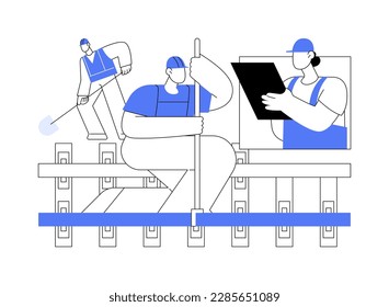 Ilustración vectorial de concepto abstracto de mantenimiento ferroviario. Trabajadores en reparación de trajes de protección de la línea ferroviaria, ingeniería industrial, construcción de infraestructura, grupo de inspectores metáfora abstracta.