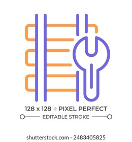 Icono de línea de dos colores de mantenimiento ferroviario. Reparación de pista de tren. Construcción ferroviaria. Símbolo de contorno bicolor de ingeniería ferroviaria. Pictograma lineal de duotono. Ilustración aislada Trazo editable