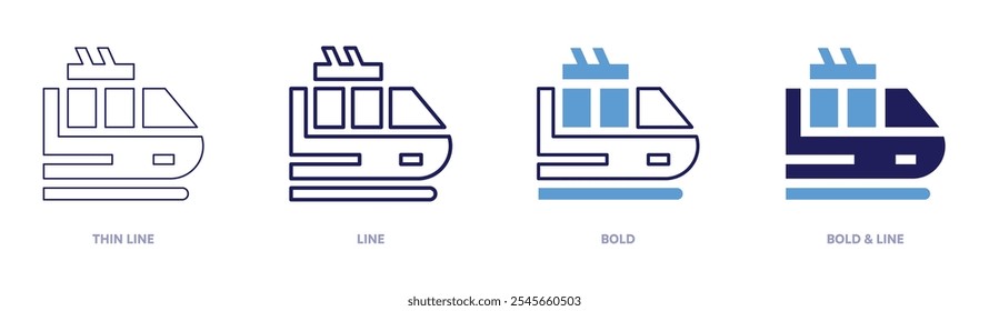 Ícone do mapa ferroviário em 4 estilos diferentes. Linha fina, Linha, Negrito e Linha Negrito. Estilo duotônico. Traçado editável.