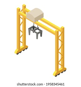 Icono de grúa moderna de ferrocarril. Isométrico del icono vectorial de grúa moderna del ferrocarril para el diseño web aislado en fondo blanco