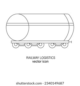 Icono editable de línea de logística ferroviaria o multimodal, pictograma vectorial del tren. Ilustración del vagón o del buque cisterna, transporte de mercancías por ferrocarril, transporte de mercancías líquidas o fluidas