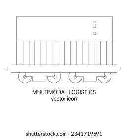 Railway or multimodal logistics line editable icon, vector pictogram of train. Illustration of double-stack car carrying containers for wares transportation, rail freight transport, carriage of goods