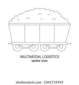 Railway or multimodal logistics line editable icon, vector pictogram of train. Illustration of open top wagon for bulk or loose wares transportation, rail freight transport, carriage of goods svg