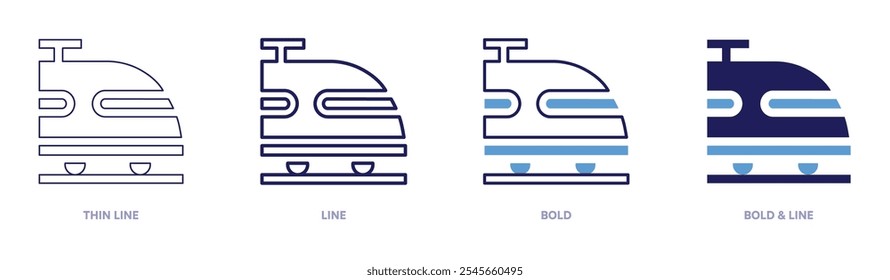 Ícone da rede ferroviária em 4 estilos diferentes. Linha fina, Linha, Negrito e Linha Negrito. Estilo duotônico. Traçado editável.