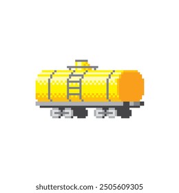 Railway oil tanker pixel art icon. Design for logo, web, mobile app, sticker, badges and patches. Video game sprite. 8-bit. Isolated vector illustration.