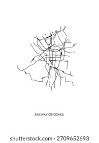 Mapa de padrões ferroviários em Osaka. Mapa decorativo turístico.