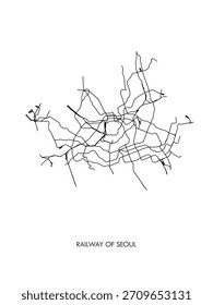 Mapa de padrões ferroviários em Seul. Mapa decorativo turístico.