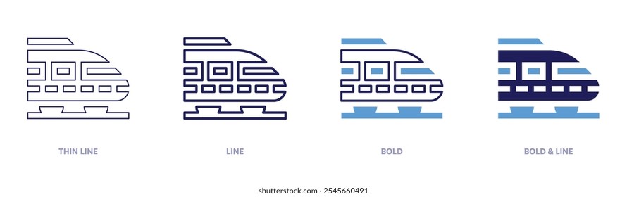 Bahnsteigsymbol in 4 verschiedenen Stilen. Dünne Linie, Linie, Fett und Fette Linie. Duotone-Stil. Bearbeitbarer Strich.