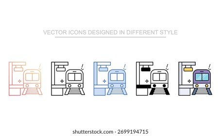 ícone da plataforma ferroviária definir coleção de estilos múltiplos