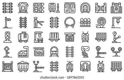 Railway platform icons set. Outline set of railway platform vector icons for web design isolated on white background