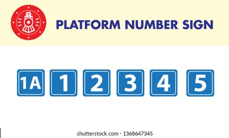Railway Platform number blue and white sign 