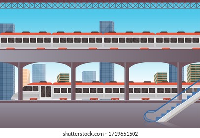 Railway Public Transport Commuter Metro Train Station Flat Illustration