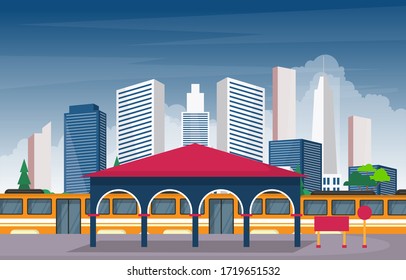 Railway Public Transport Commuter Metro Train Station Flat Illustration