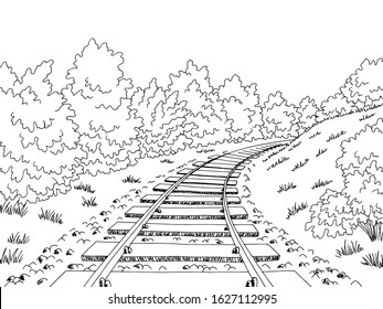 Railway railroad graphic black white sketch landscape illustration vector