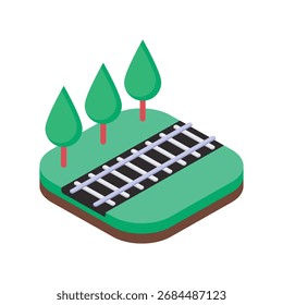 Ilustración vectorial isométrica de la carretera ferroviaria 