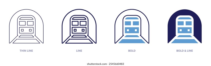 Ícone de estradas de ferro em 4 estilos diferentes. Linha fina, Linha, Negrito e Linha Negrito. Estilo duotônico. Traçado editável.