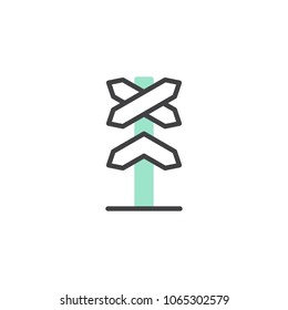 Railway roadsign icon vector, linear flat sign, bicolor pictogram, green and gray colors. Railroad crossing traffic sign symbol, logo illustration