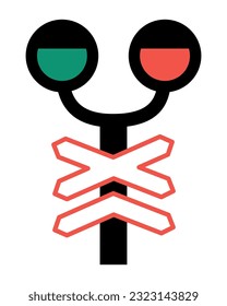Railway semaphore icon with prohibiting signs. Vector railroad traffic lights. Rail way stop clipart isolated on white background
