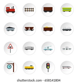 Railway set icons in flat style isolated on white background