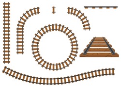 Railway, A Set Of Railroad Tracks. Rails And Sleepers. Flat Design, Vector Illustration, Vector.