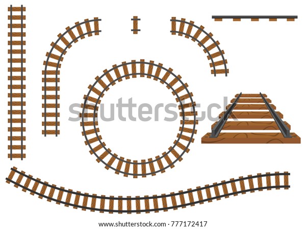 鉄道 線路のセット レールと枕木 フラットデザイン ベクターイラスト ベクター画像 のベクター画像素材 ロイヤリティフリー