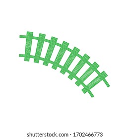 Railway sign. Curved track. Green scribble Icon with solid contour on white background. Illustration.