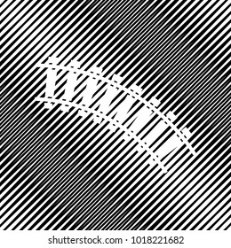 Railway sign. Curved track. Vector. Icon. Hole in moire background.