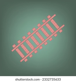 Railway sign. Tangent track. Apricot Icon with Brick Red parquet floor graphic pattern on a Ebony background. Feldgrau. Green. Illustration.
