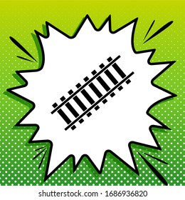 Railway sign. Tangent track. Black Icon on white popart Splash at green background with white spots. Illustration.