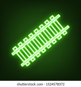 Railway sign. Tangent track. Green neon icon in the dark. Blurred lightening. Illustration.