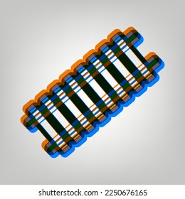 Railway sign. Tangent track. Stroked Icon in orange, azure and old lavender Colors at gray Background. Illustration.