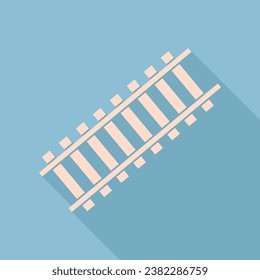 Railway sign. Tangent track. Unbleached silk Icon with very long shadow at dark sky blue background. Illustration.