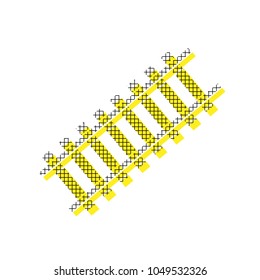Railway sign. Tangent track. Vector. Yellow icon with square pattern duplicate at white background. Isolated.